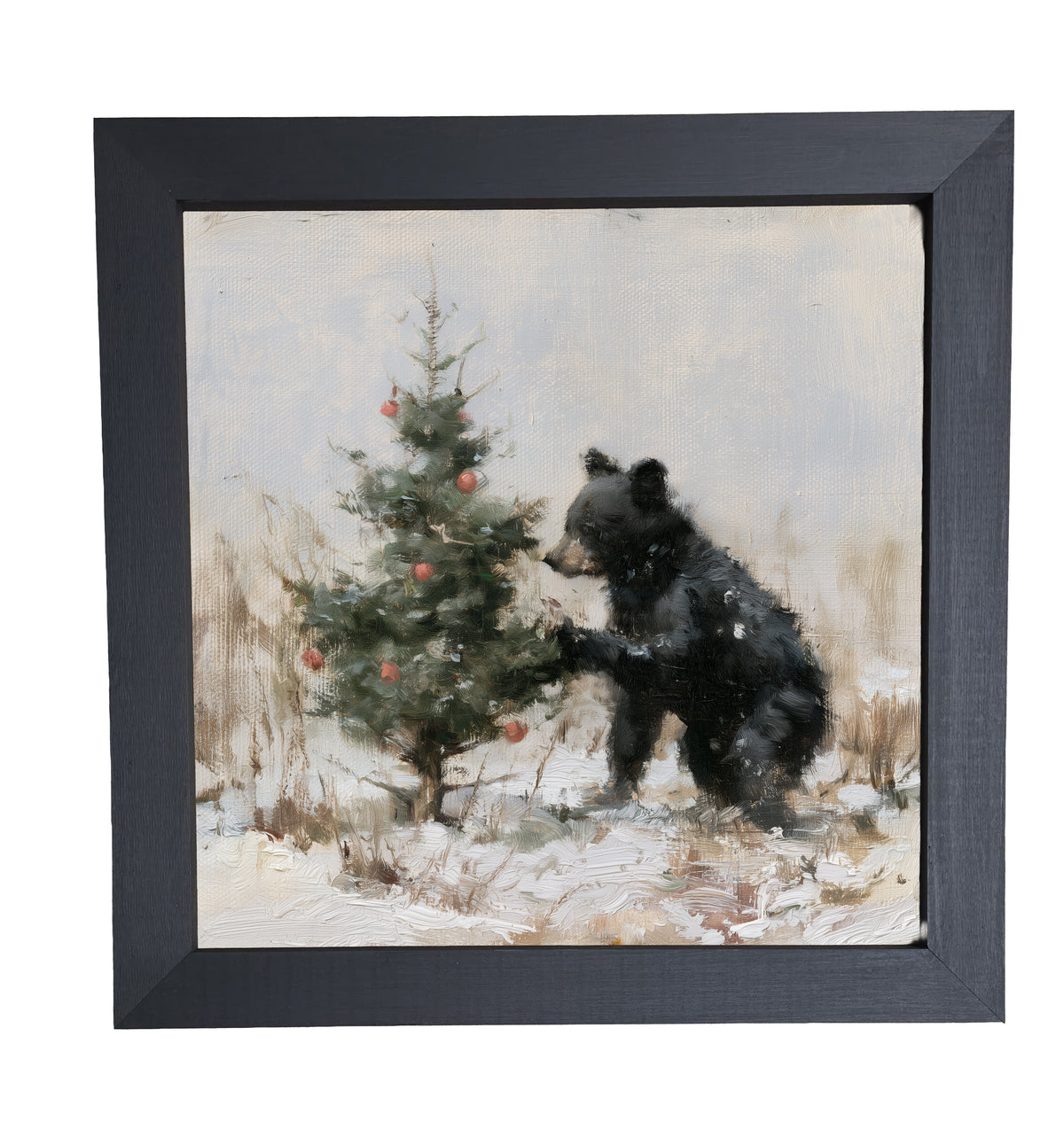 young black bear standing in rustic woodland greenery, framed for Christmas decor — product view 10