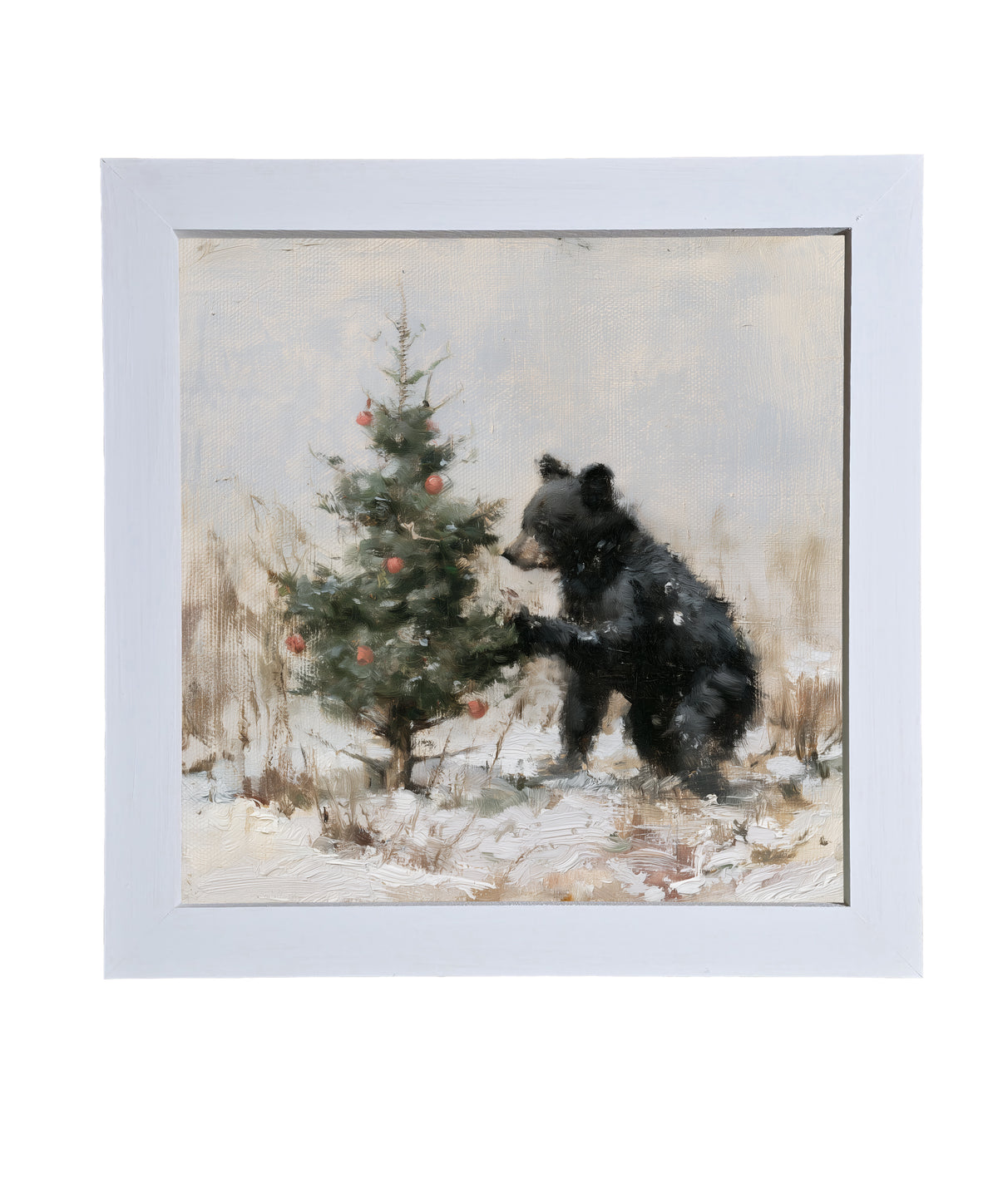 young black bear standing in rustic woodland greenery, framed for Christmas decor — product view 9