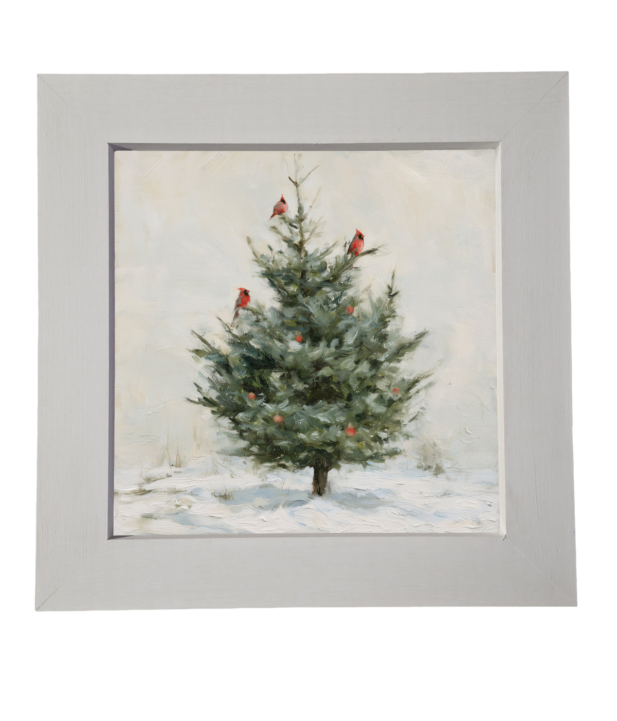 rustic framed art of a small natural evergreen tree on a white background