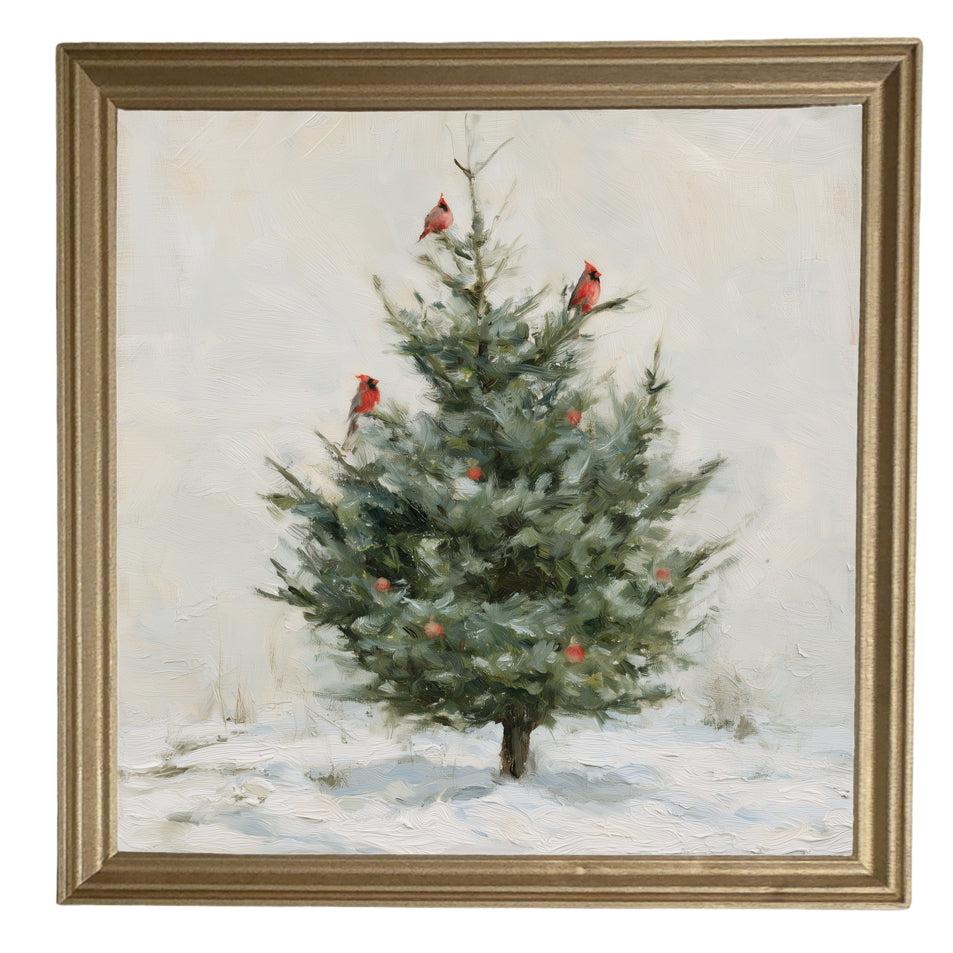 rustic framed art of a small natural evergreen tree on a white background — product view 8