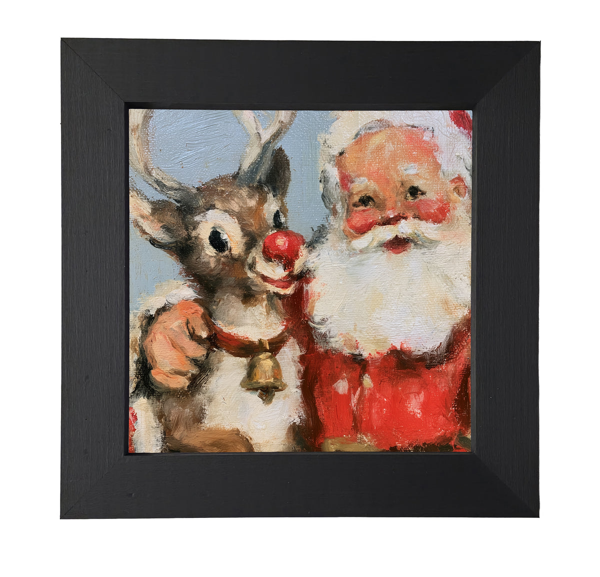 cheerful traditional Santa Claus in red suit, framed Christmas wall art