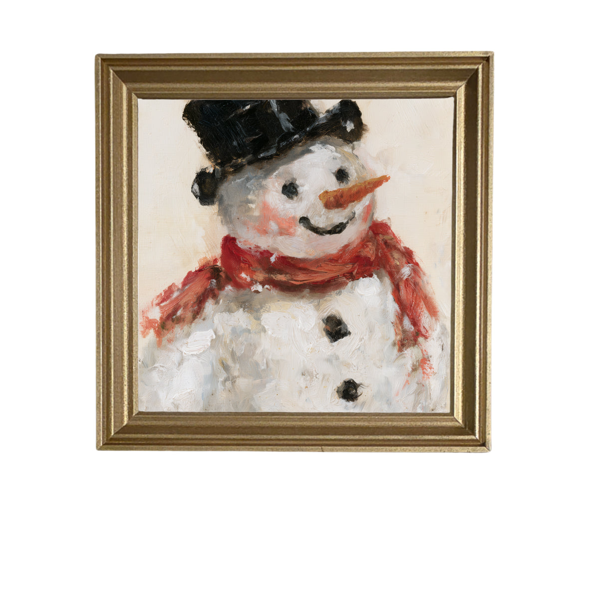 retro Christmas snowman tipping hat, framed in farmhouse black, white, and gold