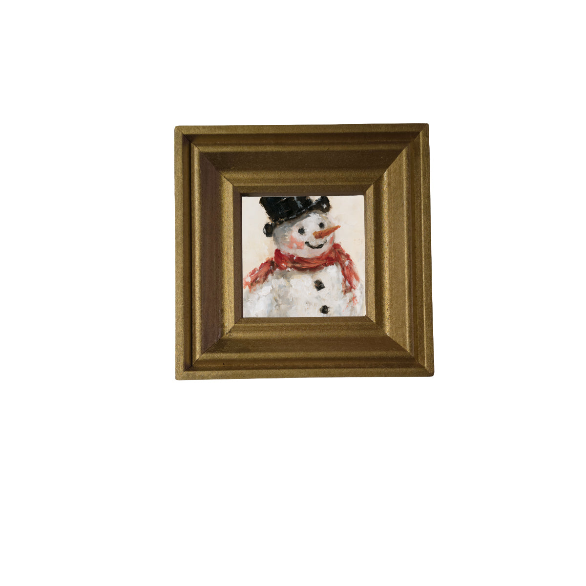 retro Christmas snowman tipping hat, framed in farmhouse black, white, and gold — product view 2