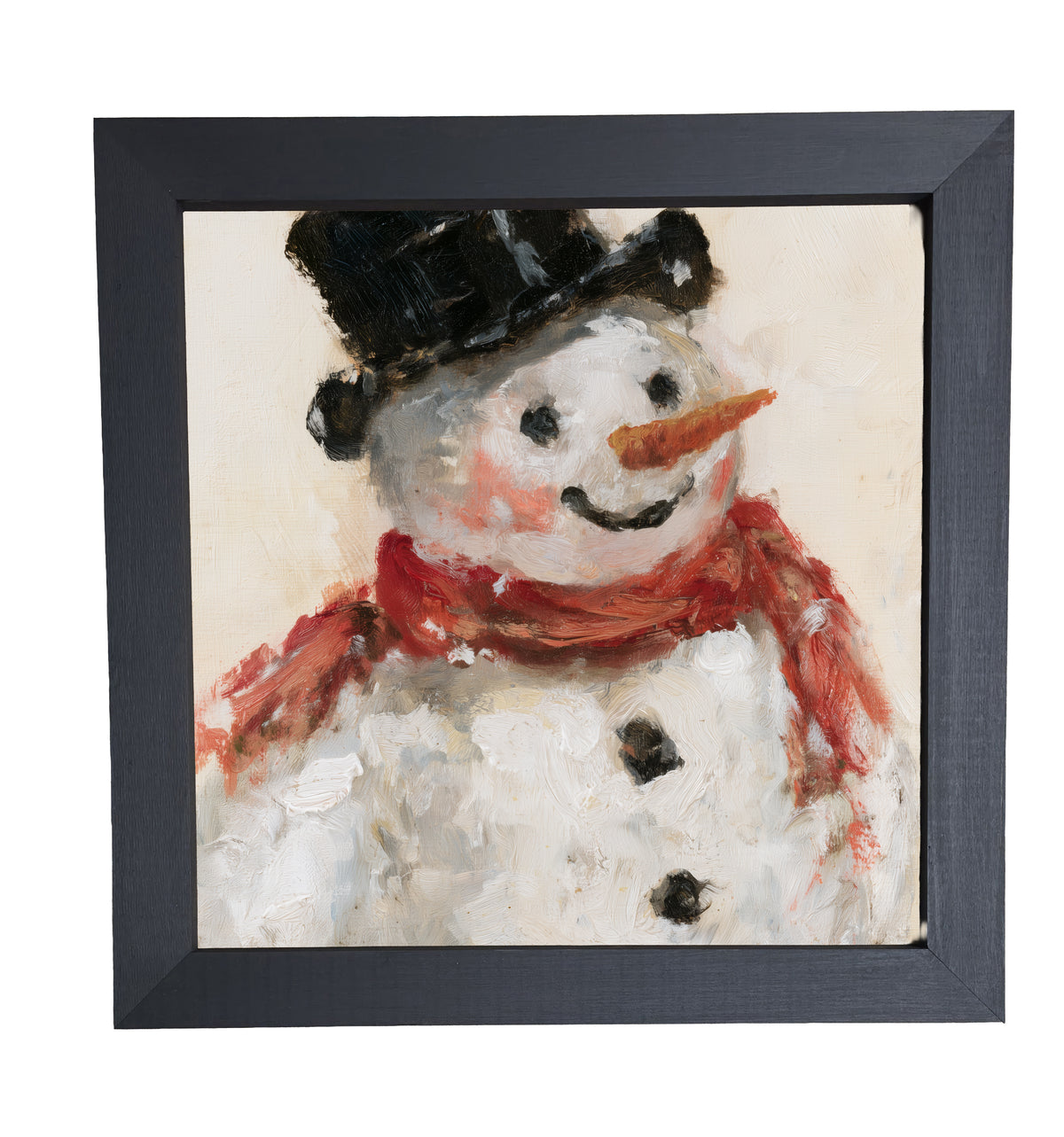 retro Christmas snowman tipping hat, framed in farmhouse black, white, and gold — product view 10