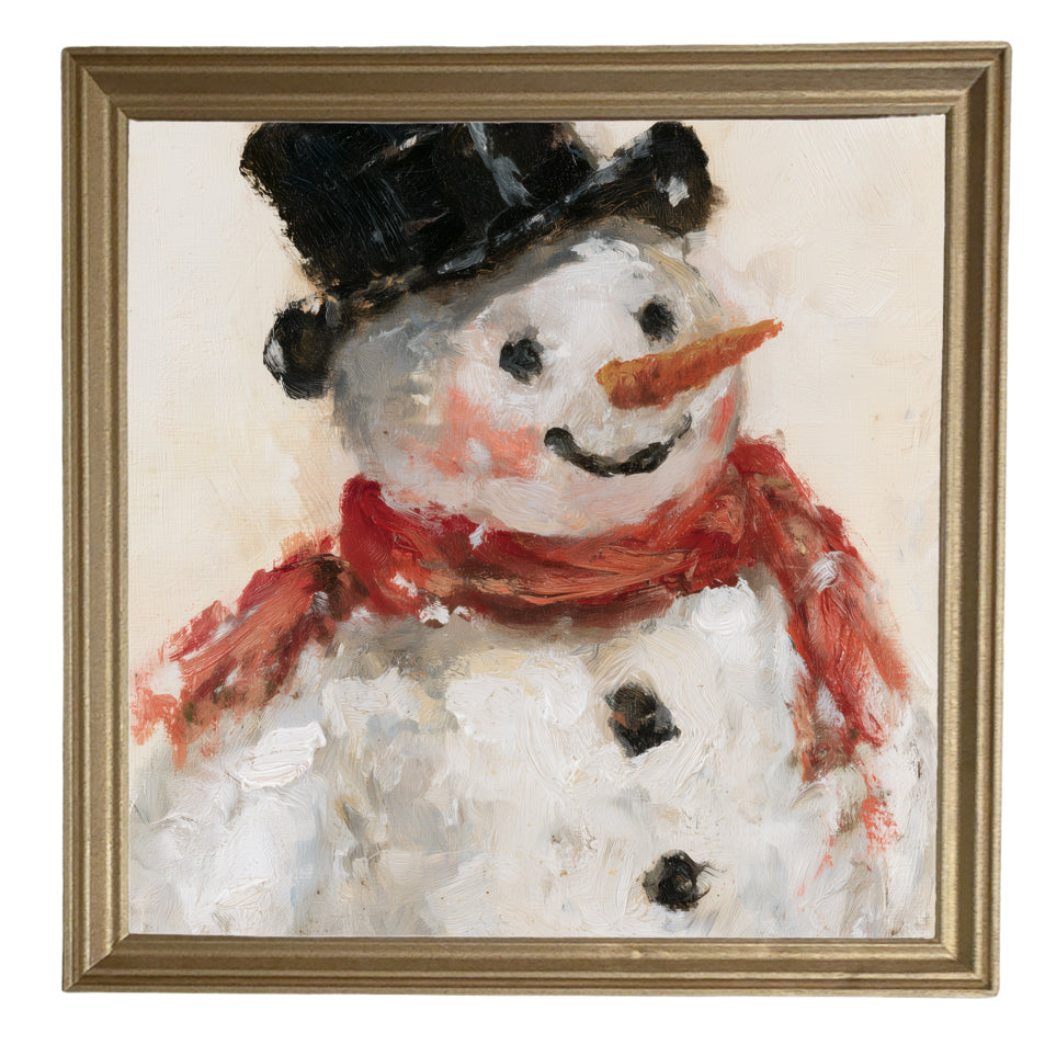 retro Christmas snowman tipping hat, framed in farmhouse black, white, and gold — product view 8