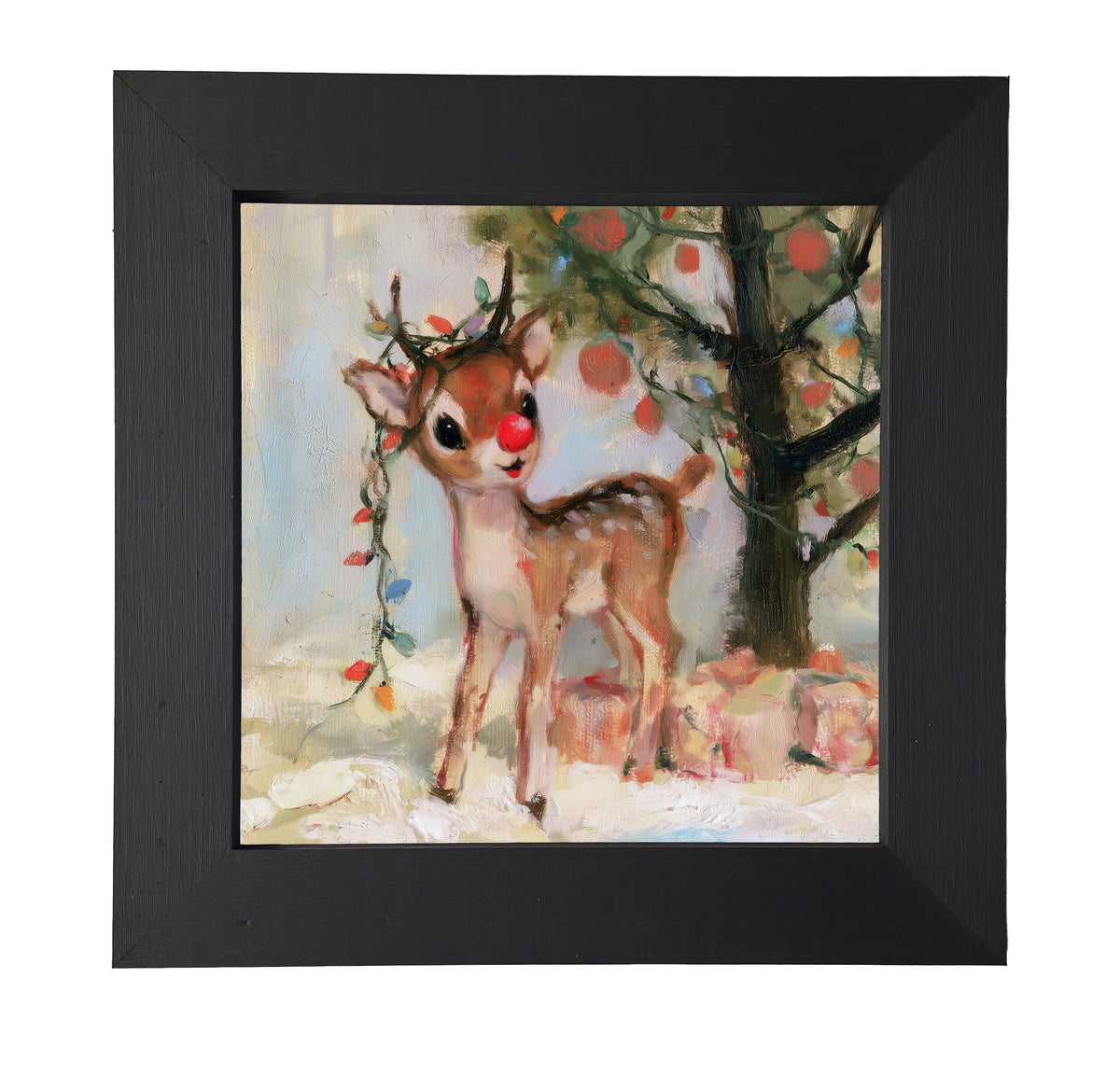 Playful red-nosed reindeer standing in a rustic woodland winter scene — product view 7