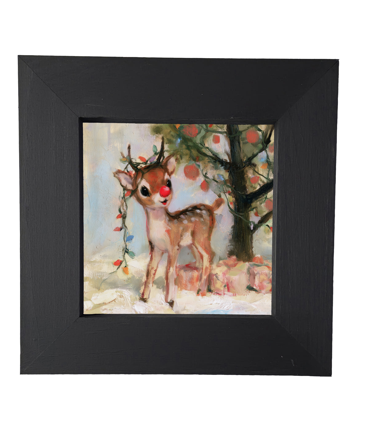 Playful red-nosed reindeer standing in a rustic woodland winter scene — product view 5