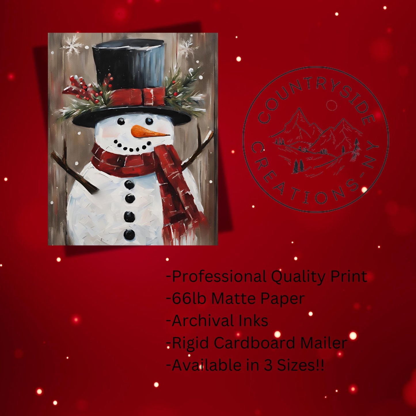 Rustic Snowman Print, Winter Wall Art, Holiday Decoration, Christmas Décor, Snowman Art, Farmhouse Décor, Physical Print