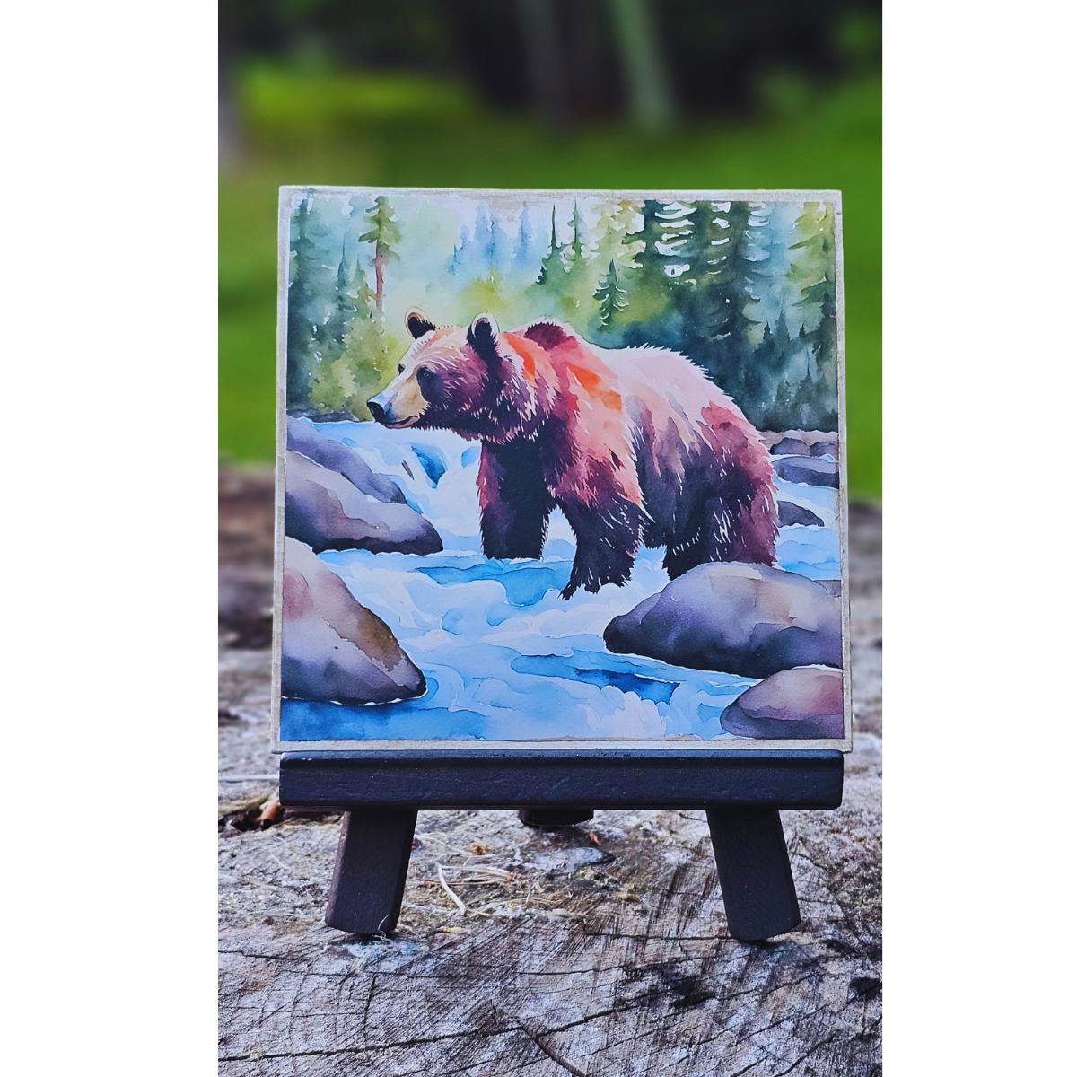 Nature-inspired Watercolor Wood Art, Scenic Landscape Painting, Handcrafted Easel Art, Nature Home Accent, Pine tree art, Mini Art, 6Designs