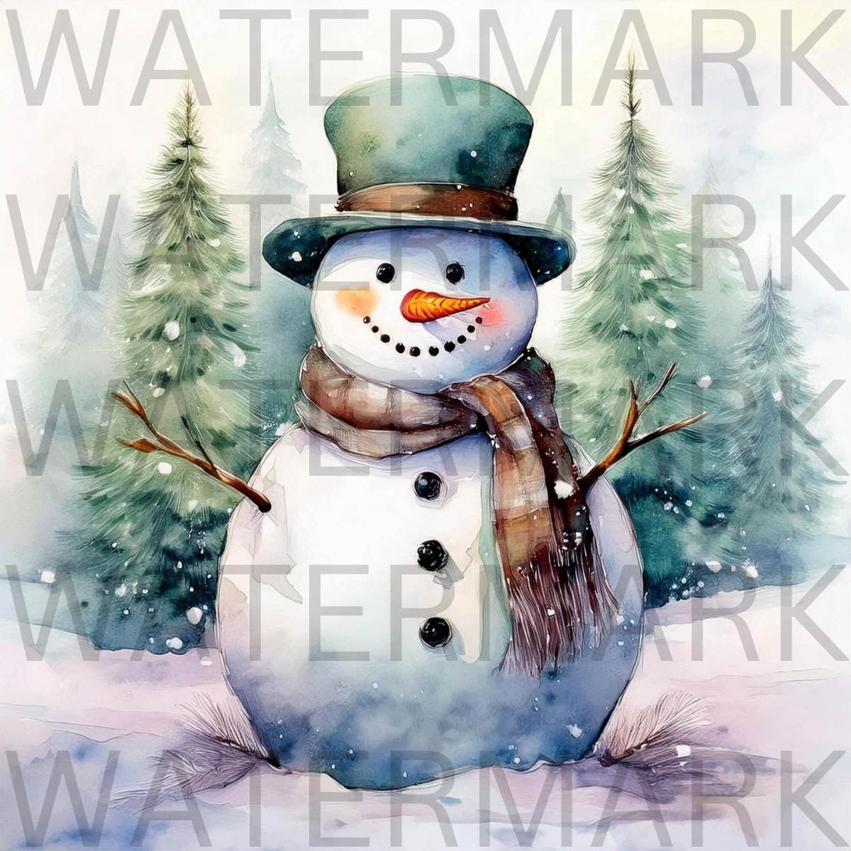 Rustic Watercolor Snowman Wall Art, Framed Winter Print, Christmas Décor, Holiday Snowman Painting