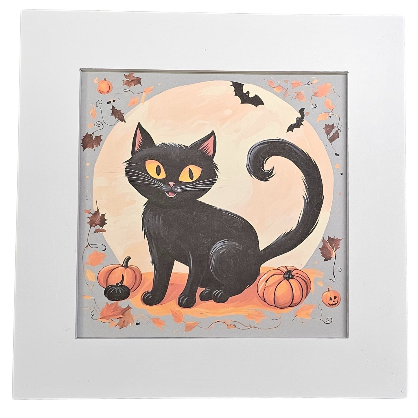 Halloween Cat in the Moon |Framed Print| Wall Art, Spooky Kitten, Cute Halloween Decoration, Cat Lover Gift, Whimsical Cat Wall Décor