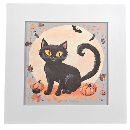 Halloween Cat in the Moon |Framed Print| Wall Art, Spooky Kitten, Cute Halloween Decoration, Cat Lover Gift, Whimsical Cat Wall Décor
