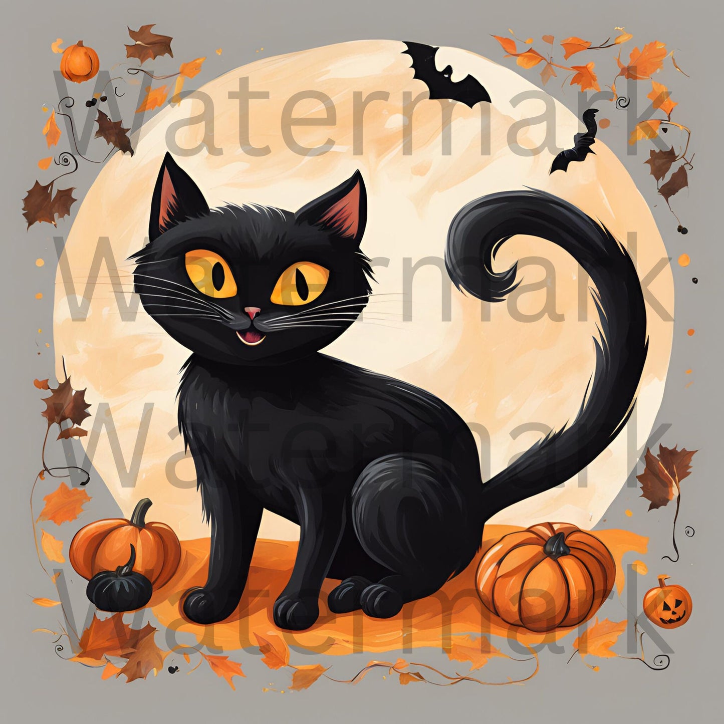 Halloween Cat in the Moon |Framed Print| Wall Art, Spooky Kitten, Cute Halloween Decoration, Cat Lover Gift, Whimsical Cat Wall Décor