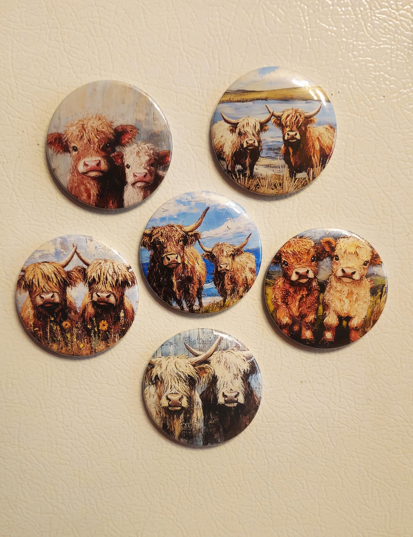 Highland Cows Magnets or Buttons, Highland Cow Magnet Set, Scottish Cows, Highland Cow magnet, Highland Cow Pin, Cow art
