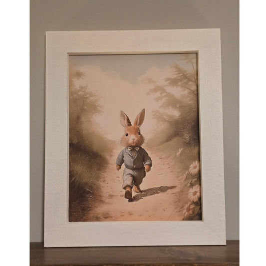 Vintage Style Framed Print, Cute Bunny Art, Rabbit Wall Décor, Easter Décor, Nursery Décor, Woodland Animal Print