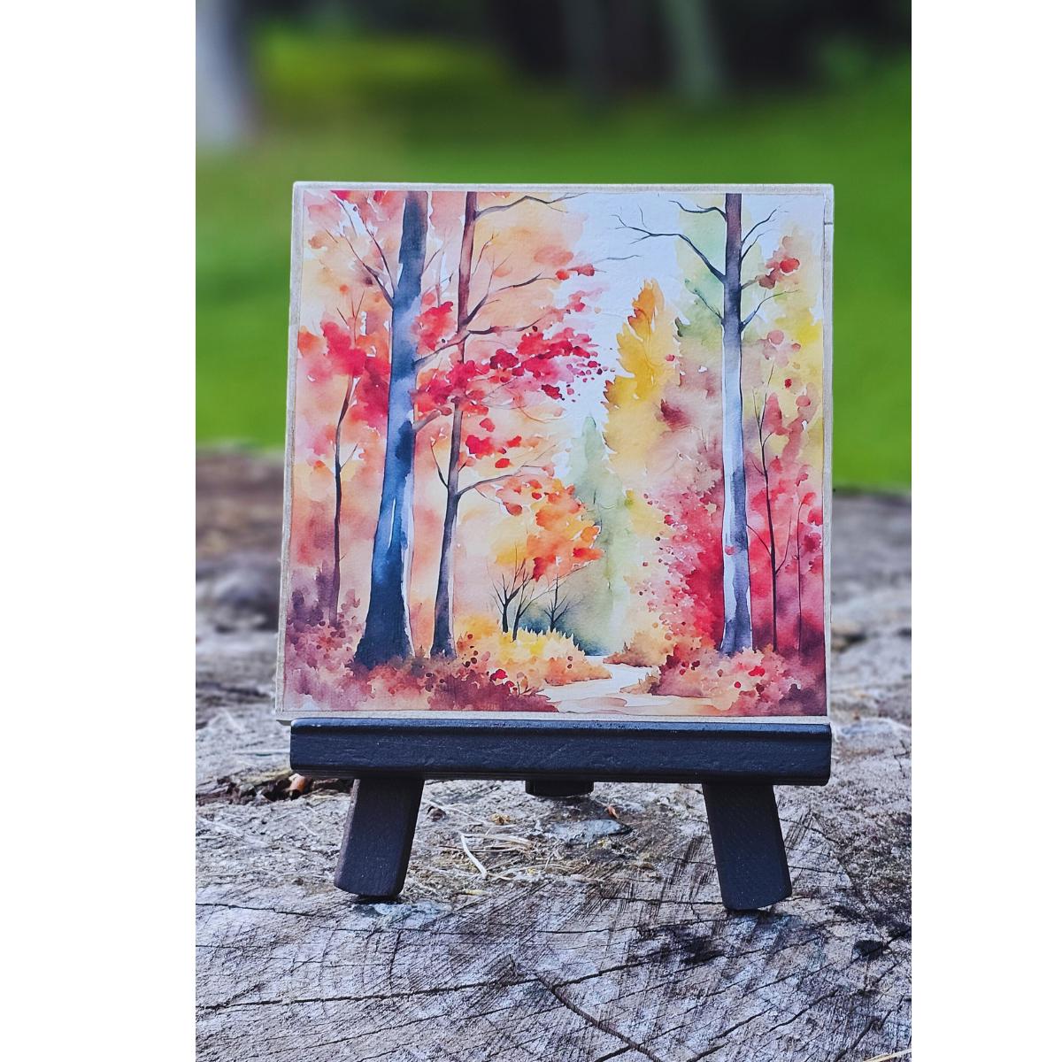Nature-inspired Watercolor Wood Art, Scenic Landscape Painting, Handcrafted Easel Art, Nature Home Accent, Pine tree art, Mini Art, 6Designs