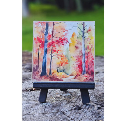 Nature-inspired Watercolor Wood Art, Scenic Landscape Painting, Handcrafted Easel Art, Nature Home Accent, Pine tree art, Mini Art, 6Designs