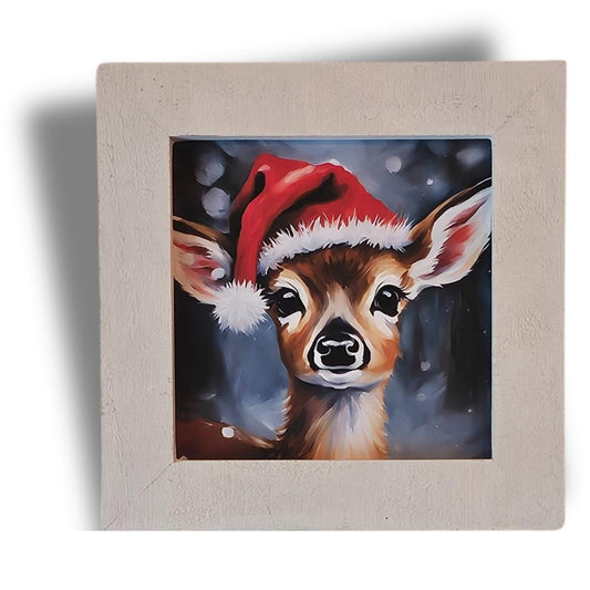 Reindeer Framed Print, Christmas Reindeer Décor, Holiday Wall Art, Winter Décor, Cute Baby Reindeer